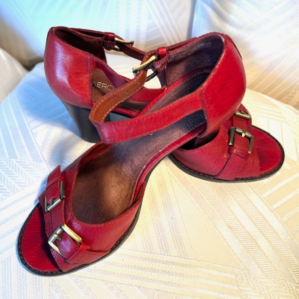 Vintage Red Leather Ankle Strap Heels